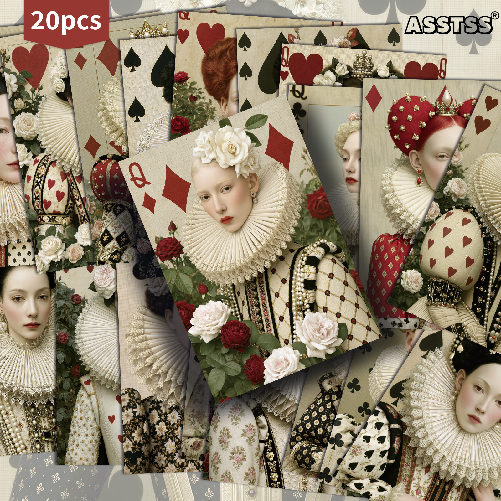 TEMU 20-pack Asstss Vintage Playing Card Queen Postcards - 4x6 Inches Retro Junk Journal Supplies, Classic Pinup Illustrations Collectible Decorative