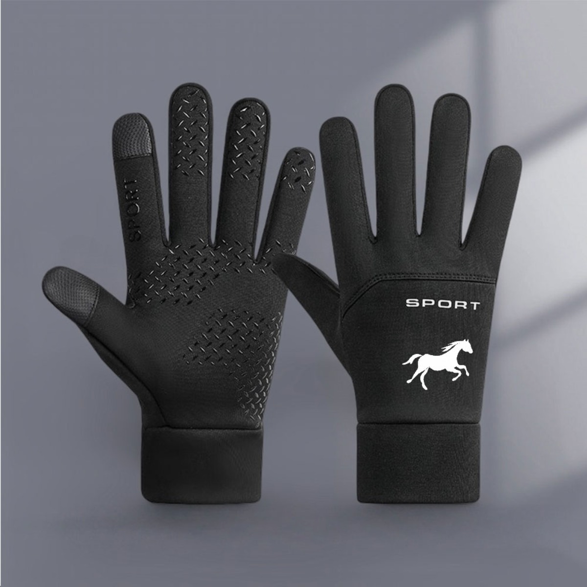 TEMU 1 Pair Horse Silhouette Design Winter Gloves -resistant Anti-slip Touchscreen Compatible Ideal For Outdoor Activities Like Hiking Skiing Unisex