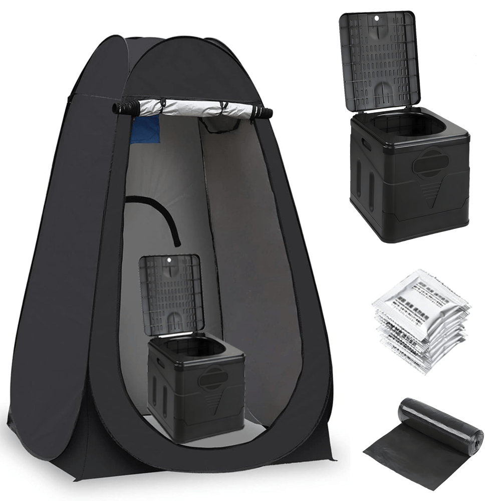 Image of 2pcs Set: Shower Tent + Folding Toilet, Outdoor Quick-setup Single-person Privacy Tent, Space- Portable Toilet For Camping Fishing Hiking Picnic