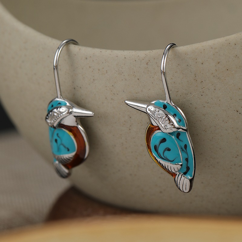 TEMU Fresh Enamel Colored Kingfisher Shaped Ear Hook With , Designed For Women' Commuting And Age Reduction