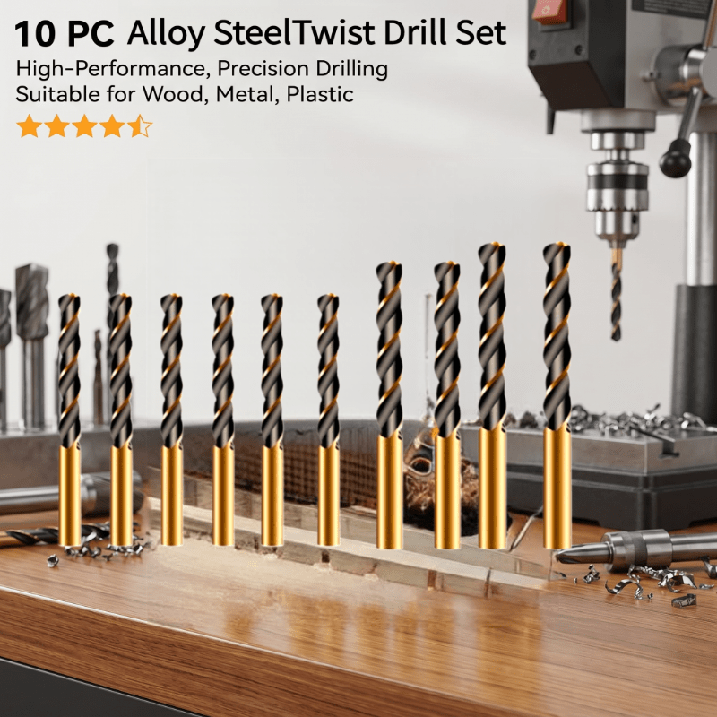 10pcs Premium Drill Bit Set, 3mm, 4mm, 5mm Twist Drill Bits, Suitable For, Hard Metals, Cast,,, Wood, Professional Accessories