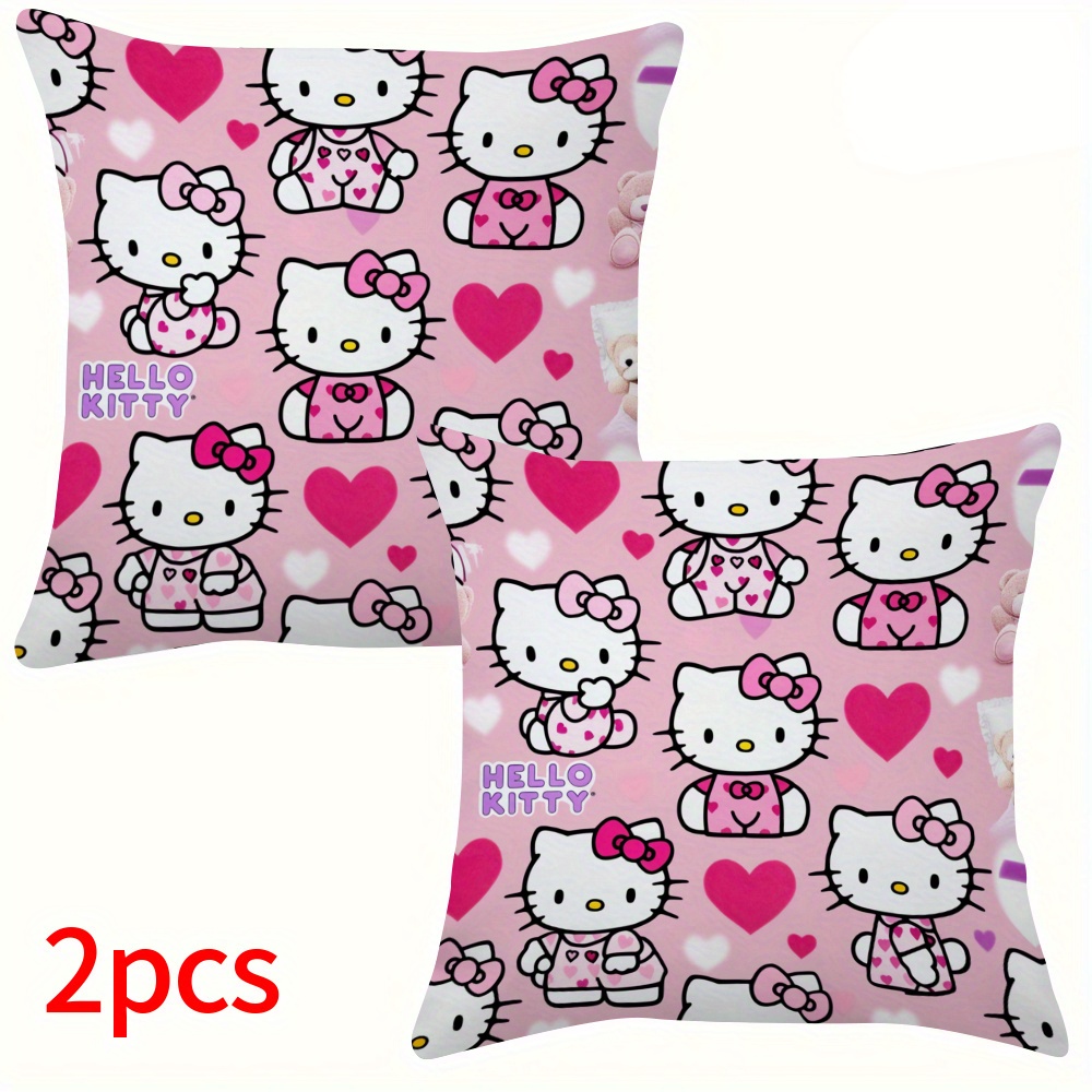 

Christmas 2pcs Sanrio Cute Hello Kitty Throw Pillow - Cartoon And Anime Patterns Style Throw Pillow Cover, Short Plush Material, Soft Comfortable Sofa And Bed Decor, 18x18 Inches(pillow Not Included).