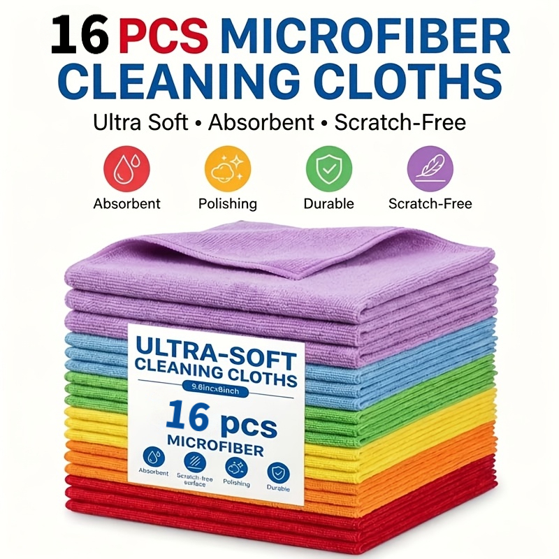 TEMU 16pcs Fiber Cleaning Cloths. Towels, Suitable For Home And Kitchen. Durable And Absorbent. For Living Room, Bedroom, Bathroom, And Furniture.