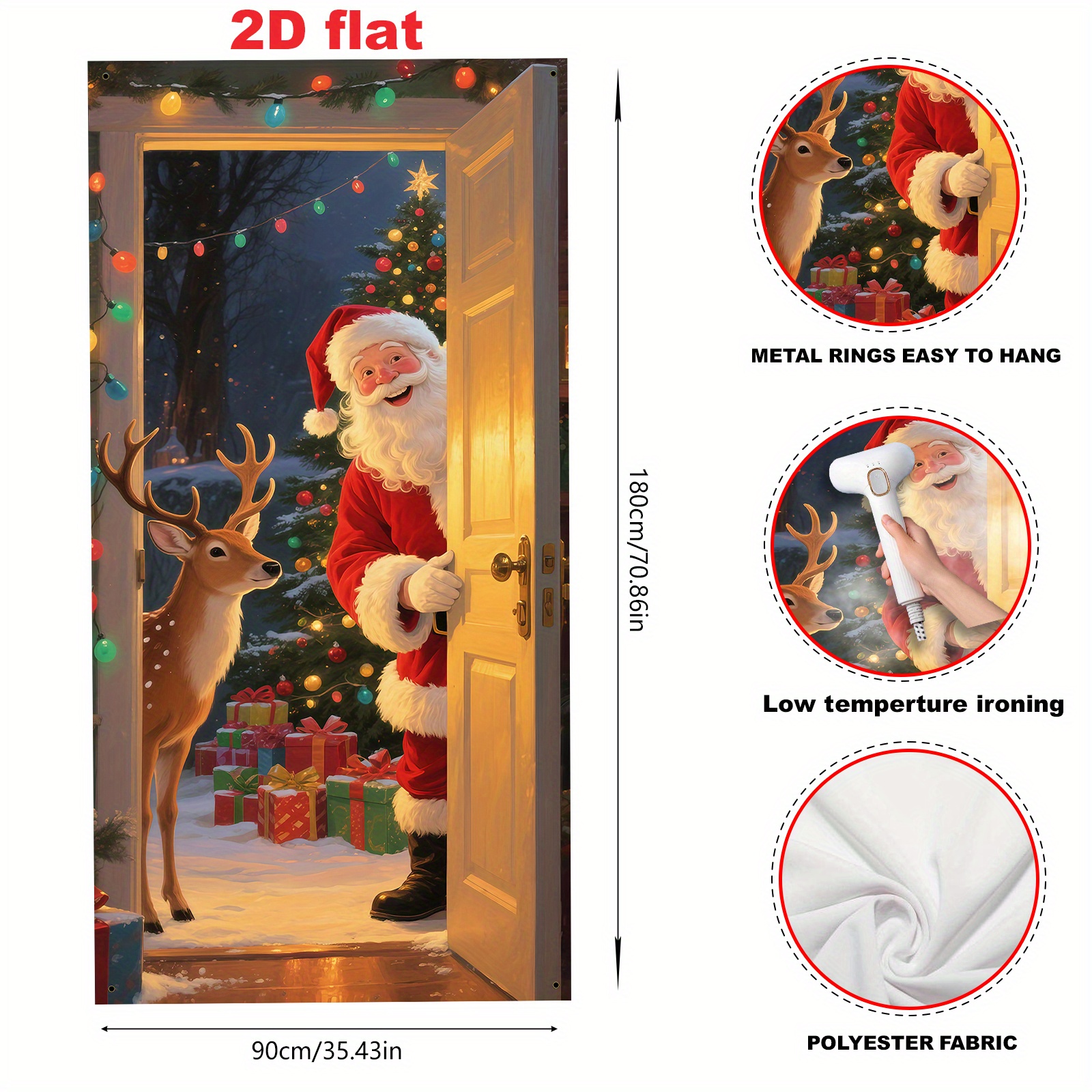 TEMU Striscione per Feste, Bandiera da Appendere 1pz (35*70 Pollici/90*180cm), Materiale in Poliestere, Striscione Natalizio con Design di e Renna -