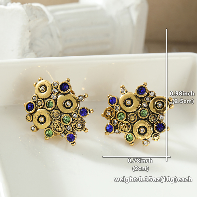 Women's Retro Court Style Plated Multi-Color Synthetic Zirconia Earrings