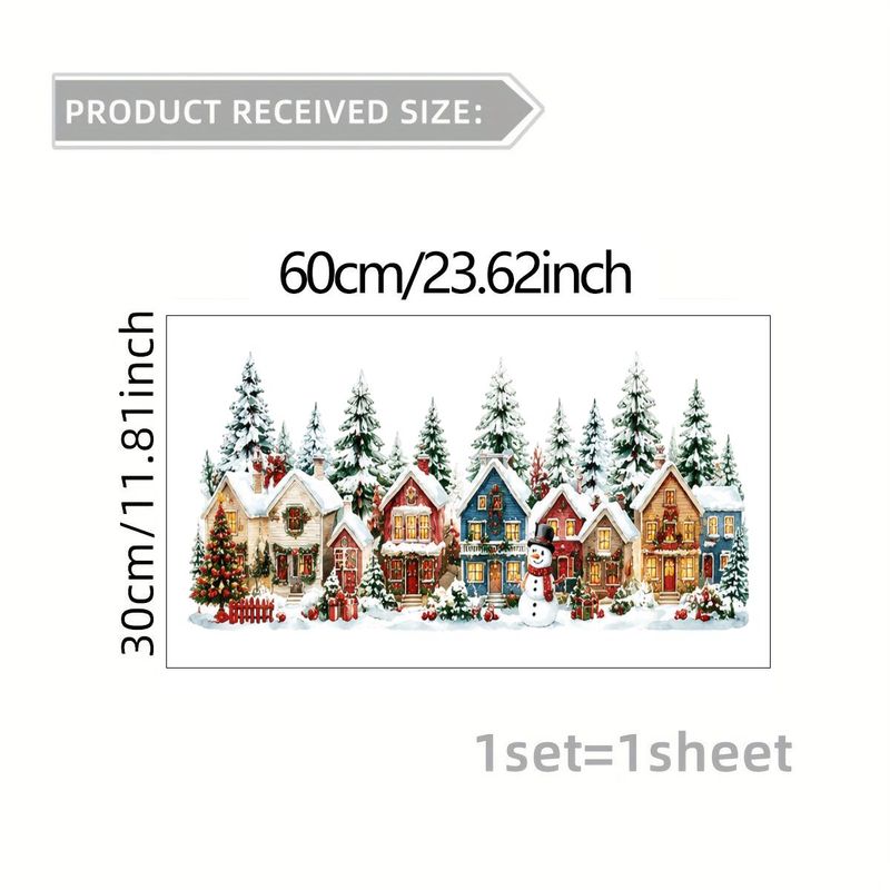 TEMU 2d Flat, 1pc 2d Flat Pattern Decal, Christmas Window Sticker, Window Flower, Glass Decal, Window And Door Decorative Sticker, Winter Snow Scene