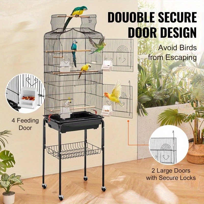   extra large heavy duty metal bird cage 62 inch large aviary with rolling wheels   interior multiple perches doors ideal for cockatiels parrots lovebirds pet birds easy   durable construction parrot enthusiasts Product details 3
