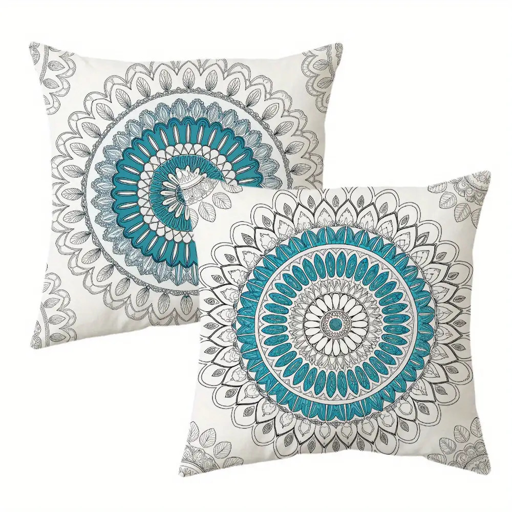 2pcs bohemian turquoise   throw pillows   cushions with zipper closure soft suitable for sofa bed porch patio indoor outdoor decorative pillows suitable for sofa bed porch patio machine washable
