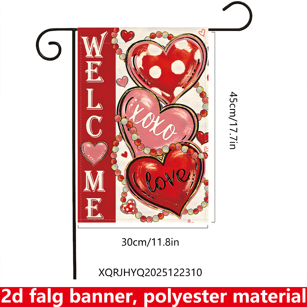 TEMU 2d Flat - 1pc 2d Flag Banner | Valentine's Flag, 30x45cm Polyester Decor, Red Heart & "" "love" Theme Outdoor Yard Banner For Valentine