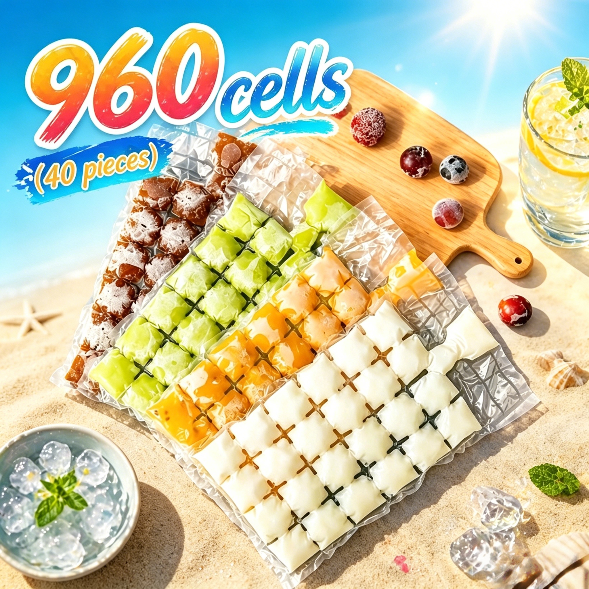 Image of 960pcs (40 Sheets) Of Ice Bags, Multifunctional Ice Tray Molds, Suitable For Juice, Smoothie, Yogurt, Chocolate And Other Ice Bag Molds, Stackable And Easy Ice Release Molds, High-quality Cooling Bags