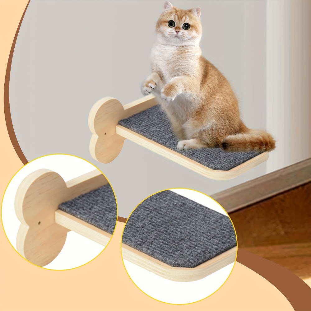 TEMU 3 Wall-mounted Cat Shelves, Wooden Floating Cat Ladder With Cushions, Multi-level Climbing Tower For Indoor Cat Furniture