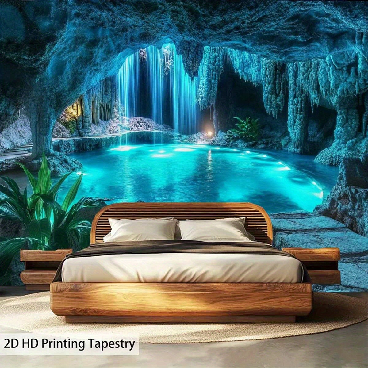 Tenture murale cascade grotte bleue - grande décoration murale_voghion.com
