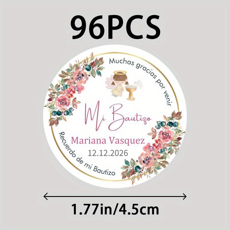 TEMU Pegatinas redondas personalizadas de agradecimiento "Mi Bautizo" en español de 48/96 piezas, etiquetas redondas de editable, pegatinas para de