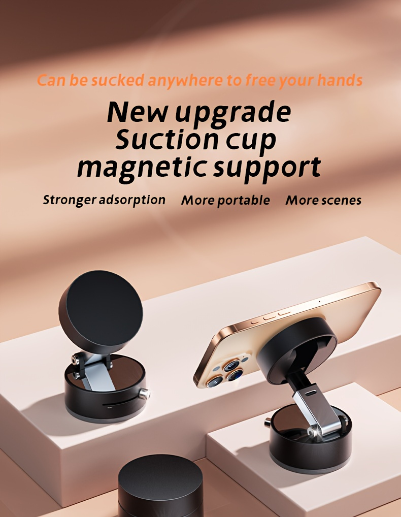 1pc Multifunctional Vacuum Suction Phone Holder, Foldable & Extendable, Dual-Sided Magnetic Adsorption, Car, Office, Glass, Home Use, Compact & Portable, Compatible with iPhone & Android, Sleek Black Finish