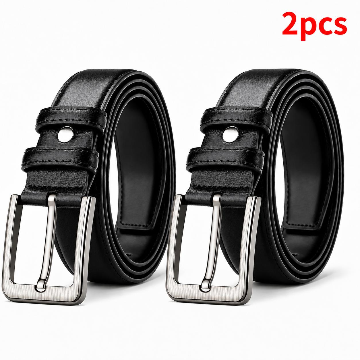 2pcs Men's Belts, Classic Pin Dress Belt Set, Black And Brown Casual Business Waist Belt For Jeans, Trousers, And Suits