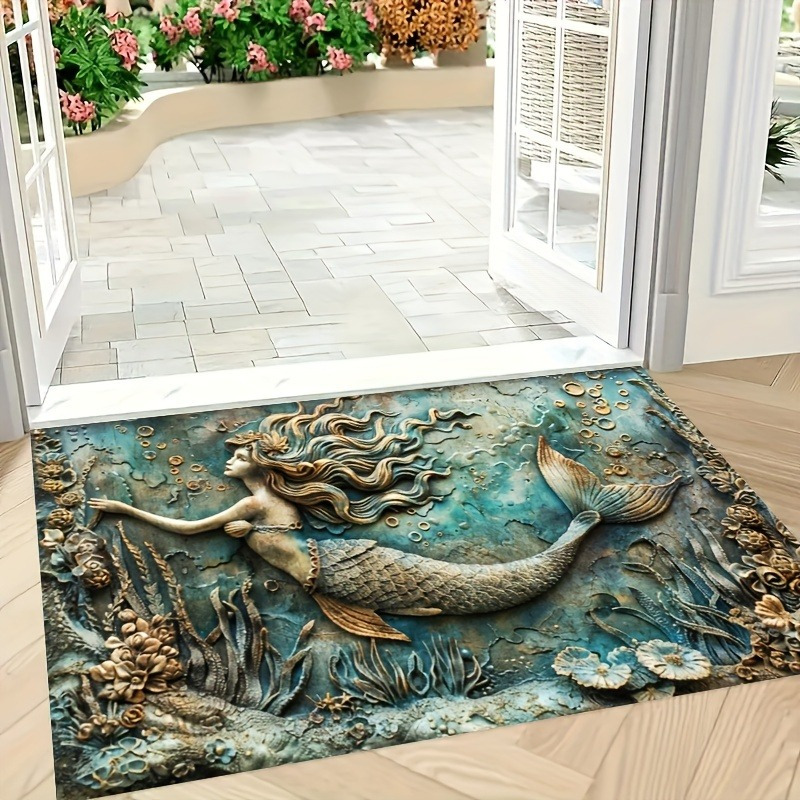 

Mermaid-themed Non-slip & Stain-resistant Rug - Bathroom, Living Room, Bedroom, Kitchen - Machine Washable Polyester Fiber