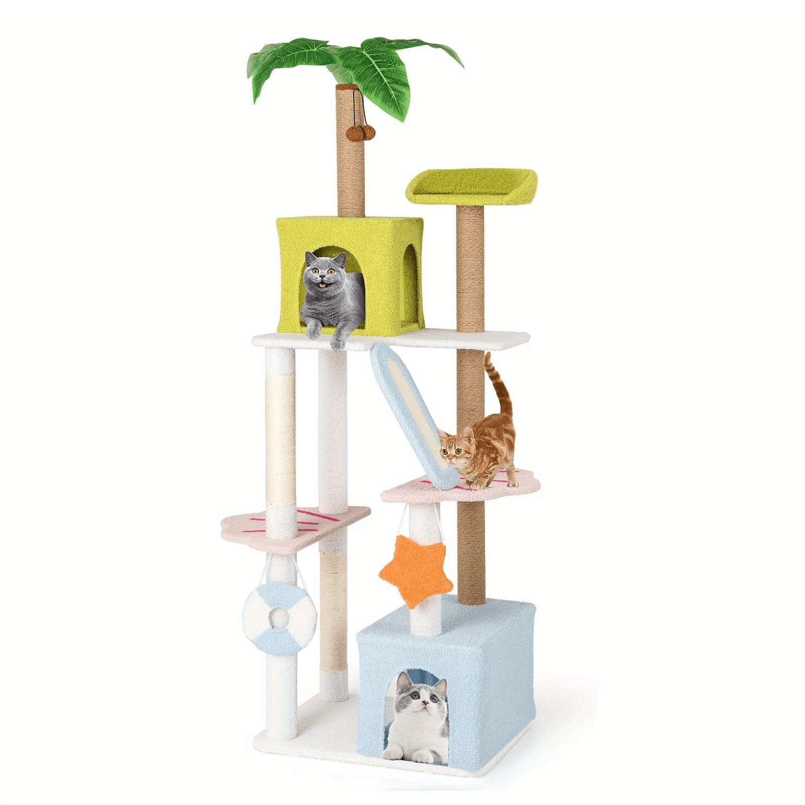 Cat Scratching Post 180cm, Multi-tier Cat Tree With 2 Cat Houses, Viewpoint & Scratching Posts, Climbing Tree With Toys & Shell Platform, Cat Scratching Post For Cats