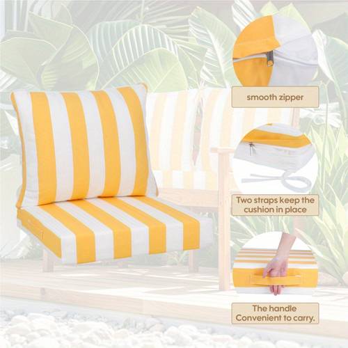 24x24 inch outdoor deep seat cushion set waterproof faderesistant patio furniture cushions with removable covers adjustable straps handles for chairs sofa couch 2piece yellow white