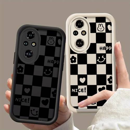 item picture phone case suitable for huawei honor 200 phone case eye ladder phone case with 2d pattern creative black and white checkered air cushion adorable doodle design casual high quality korean style textured