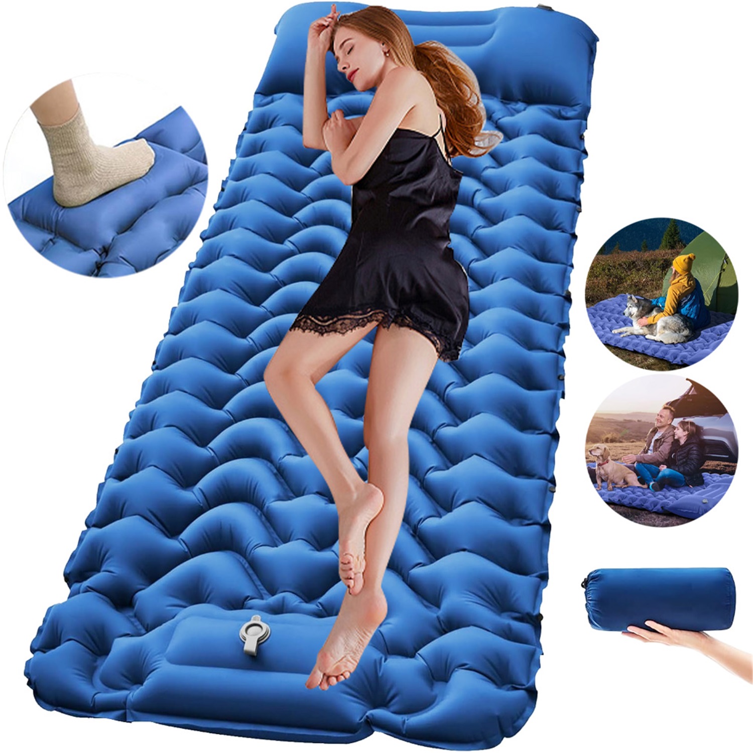 Image of Lightweight Inflatable Sleeping Mat For Outdoor Use, Featuring A Foot Pump And Designed For Easy Portability And Folding, Ideal For Camping And Hiking