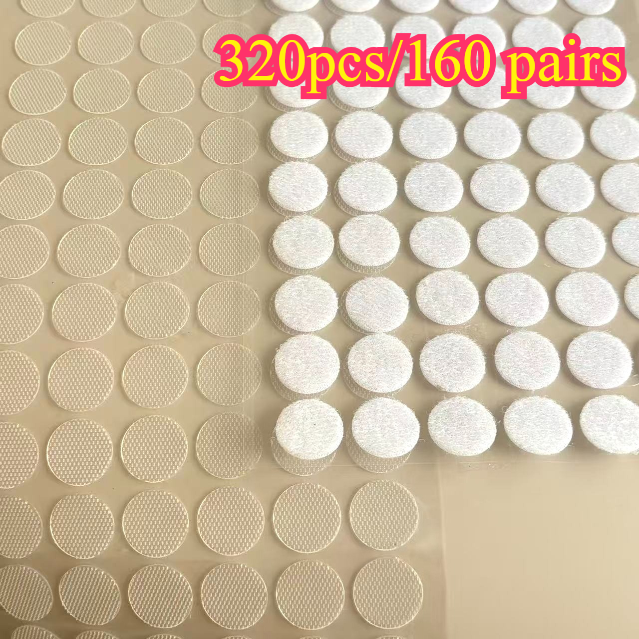 TEMU Lot de 320 pièces/160 paires de bandes auto-agrippantes adhésives transparentes de 1,5 cm et 1 cm de diamètre, points auto-adaptatifs pour