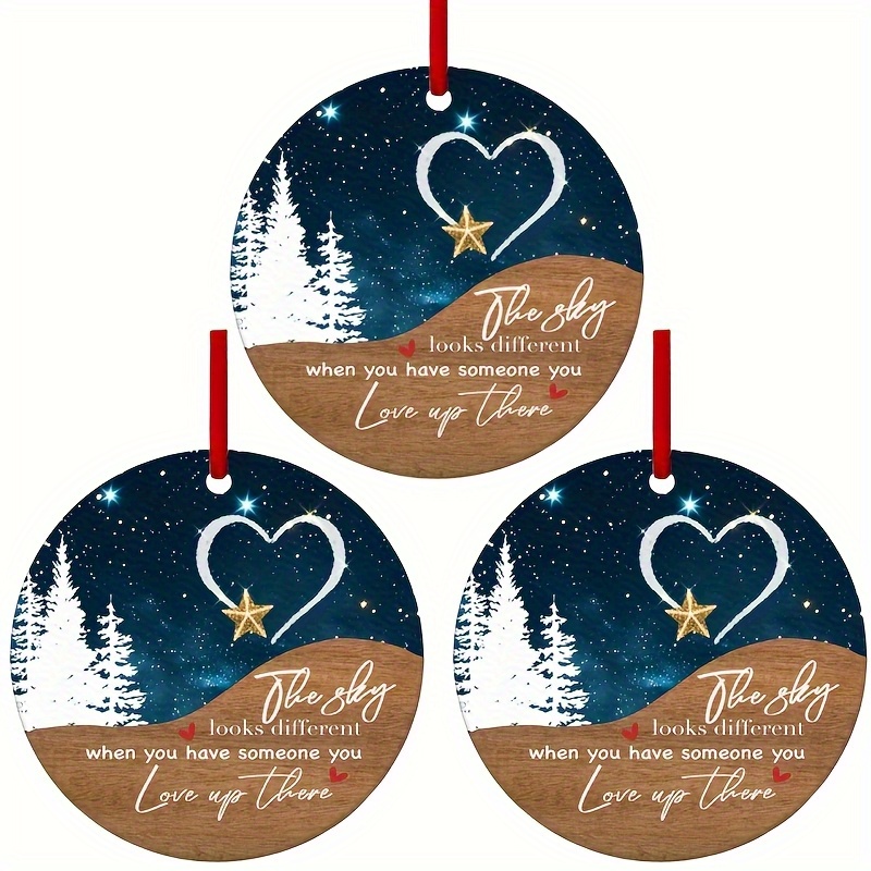 TEMU 3 pièces/Set Décorations de Noël en Bois Rond à Motif Ciel Étoilé avec – Ornements pour Arbre, Salon/Chambre/Jardin – Cadeau Fêtes