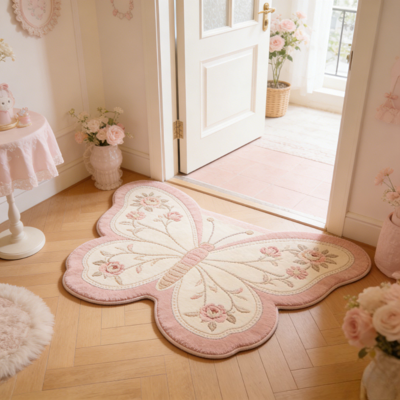 TEMU Imitation Cashmere 900g   9mm Romantic Living Room Decorative Sofa Rug, Pink Rose Bedroom Rug, Irregular-shaped Bedside Bay Window Plush Rug,