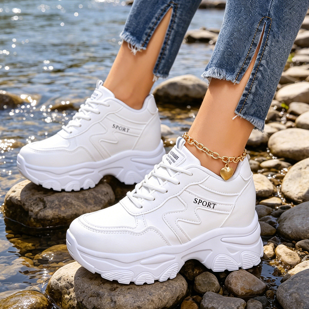 TEMU Women' Wave- Fashion Sneakers Chunky Platform Lace-up Shoes With Sole And Retro Design, Comfortable For Daily/street Style, Pair With