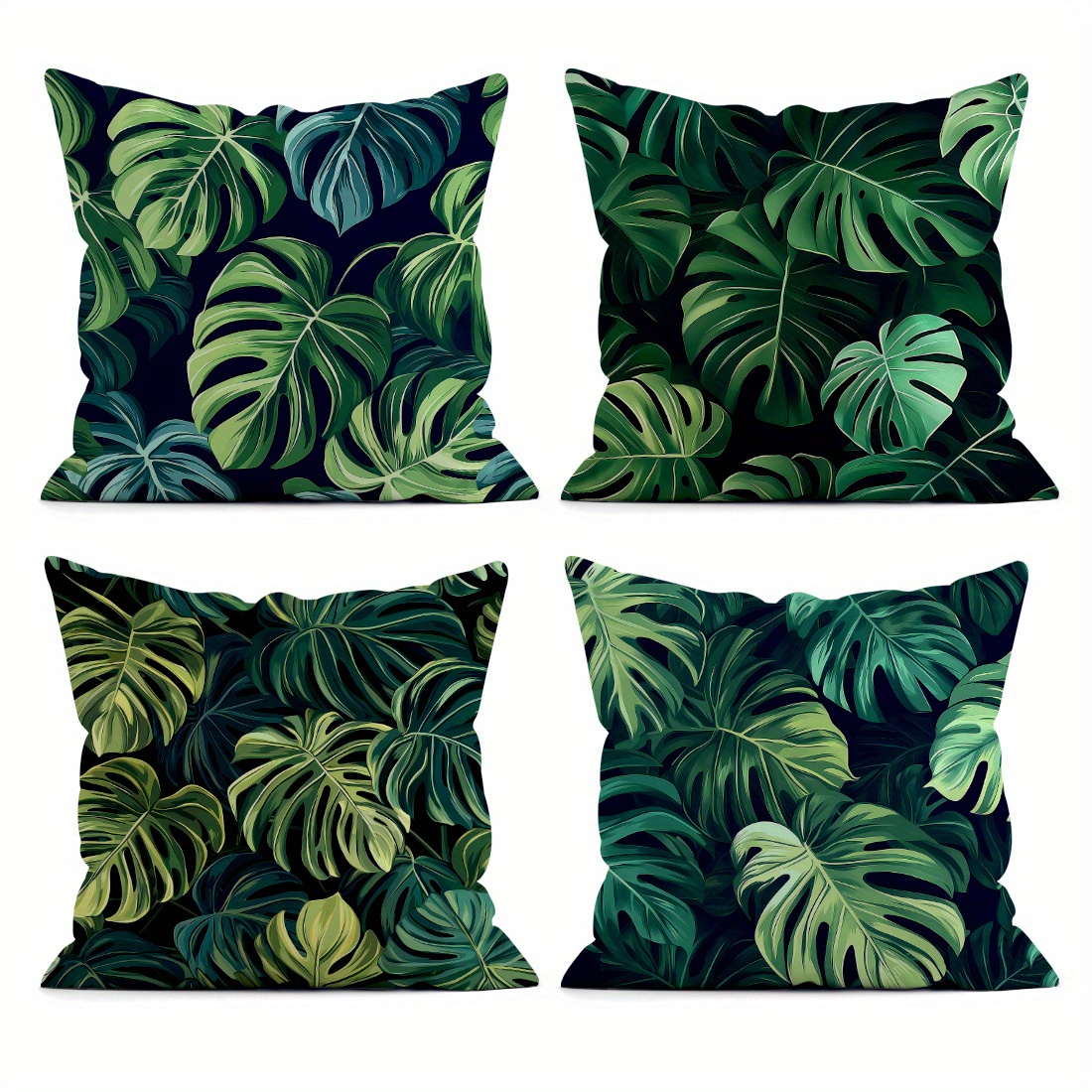 

4pcs Tropical Plant Leaves Single-side Printed Throw Pillow Sofa Cover - Throw Pillow Cover 45*45cm