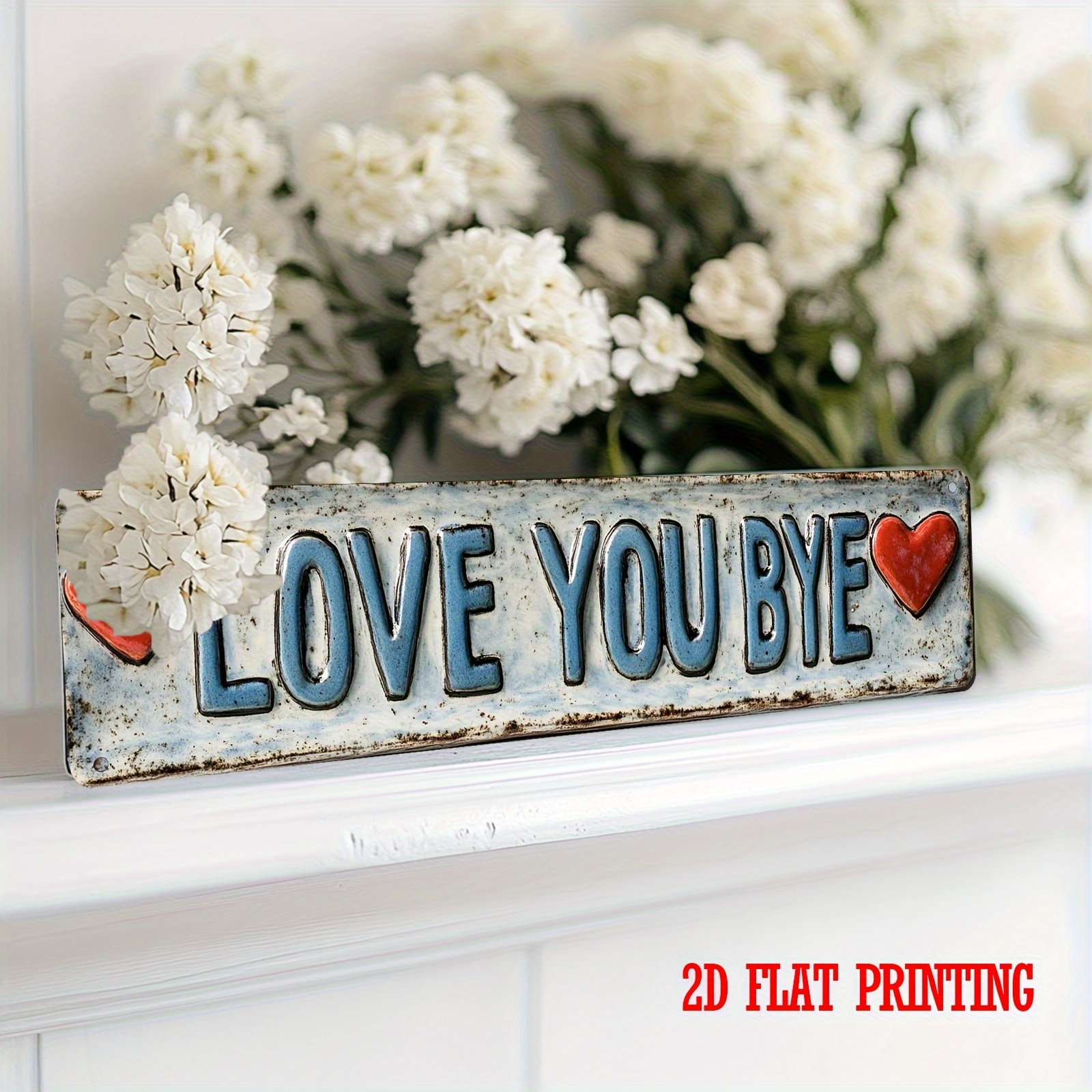 TEMU 2d Flat, 1pc Retro Metal Tin Wall Art Sign "love You Bye" Vintage Decor With Heart , 4*16 Inch Rustic Garage Farmhouse Bathroom Kitchen Garden