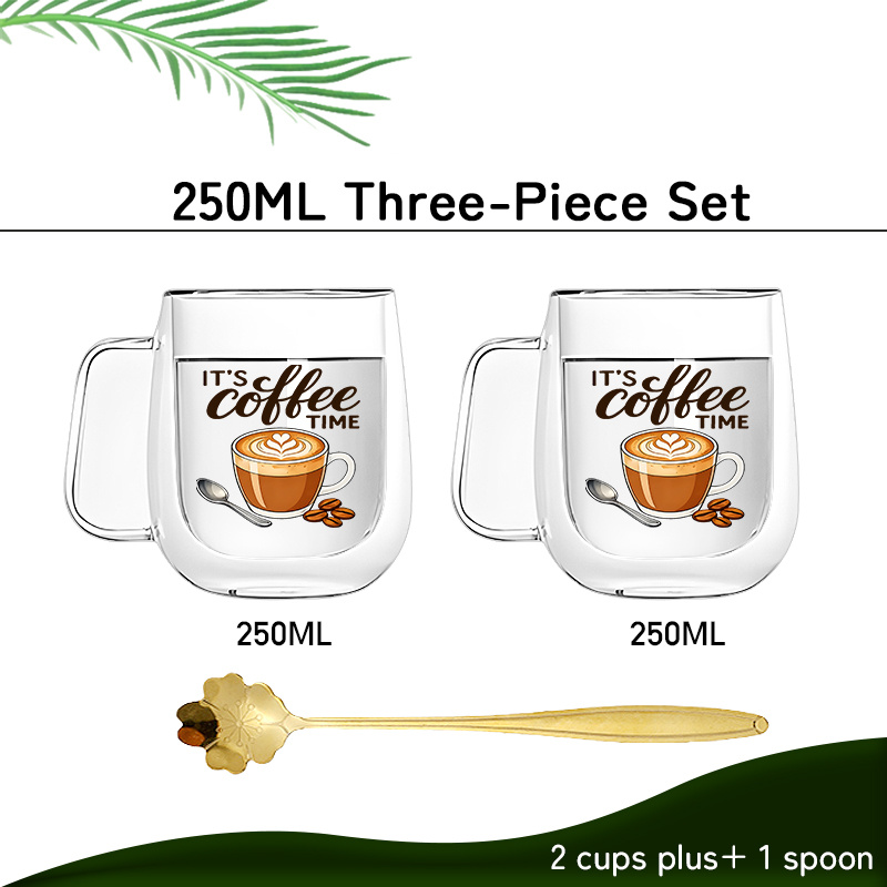 TEMU 3pcs Set, 2 Double-layered Borosilicate Glasses And 1 , Transparent And Bright, Suitable For Coffee, , Milk And Beverages. The For Office,
