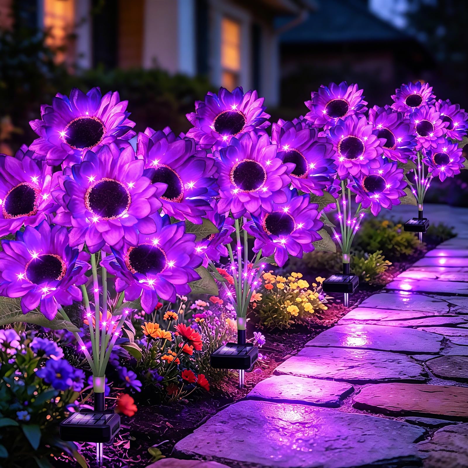 TEMU Solar Garden Lights Outdoor, 2 Pack Sunflower Lights With 6 Flowers, Summer Garden Decor Solar Flowers For Yard Backyard Patio Flowerbed Yard,