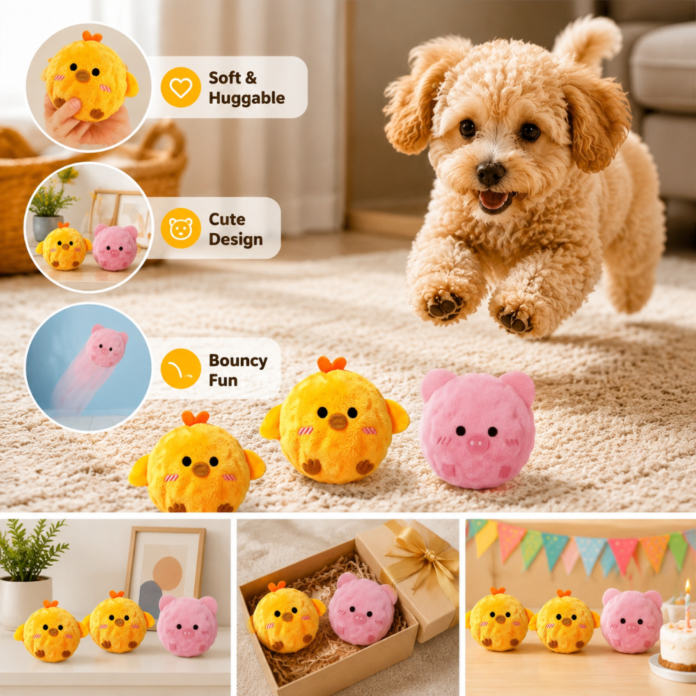 Image of 2-pack Pet Interactive Bouncing Squeaky Toy Balls, And Pink Pig Shapes, Chew And Play Companion Toys For Cats And Dogs