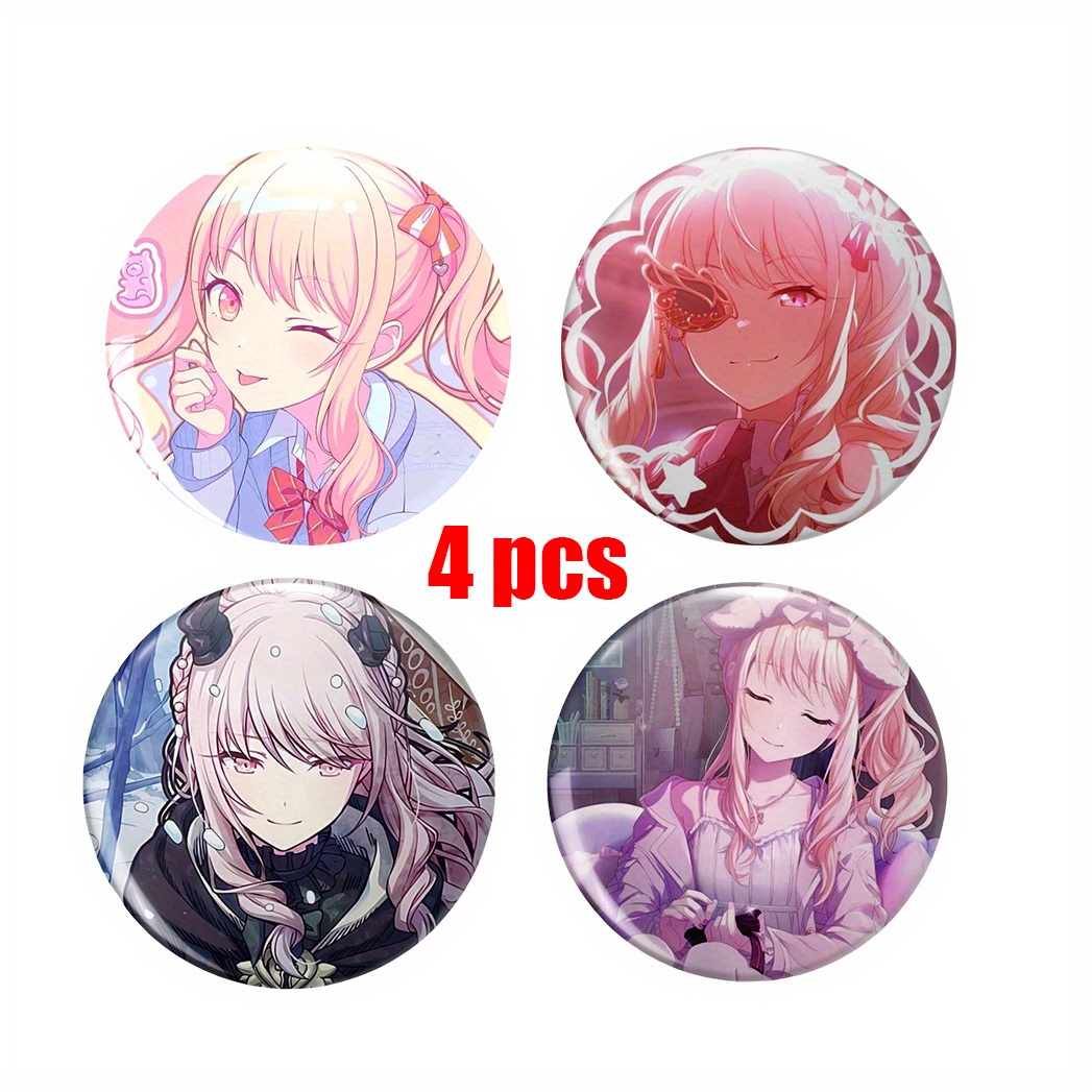 E-shop 4 Exquisite Pin-Anhänger mit rosa Anime-Mädchen-Haar (2D FLAT), geeignet für Sammlungen, Kleidung, Hüte, Rucksäcke - Modische Ergänzungen für