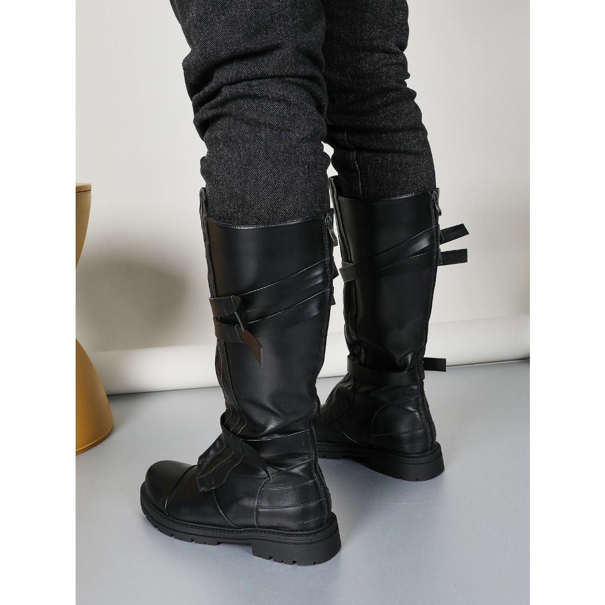 Heren Steampunk Boots - Heren Vintage Boots Mid-Calf Boots - Renaissance Medieval Cosplay Halloween Boots voor mannen Dames,Grijs,42