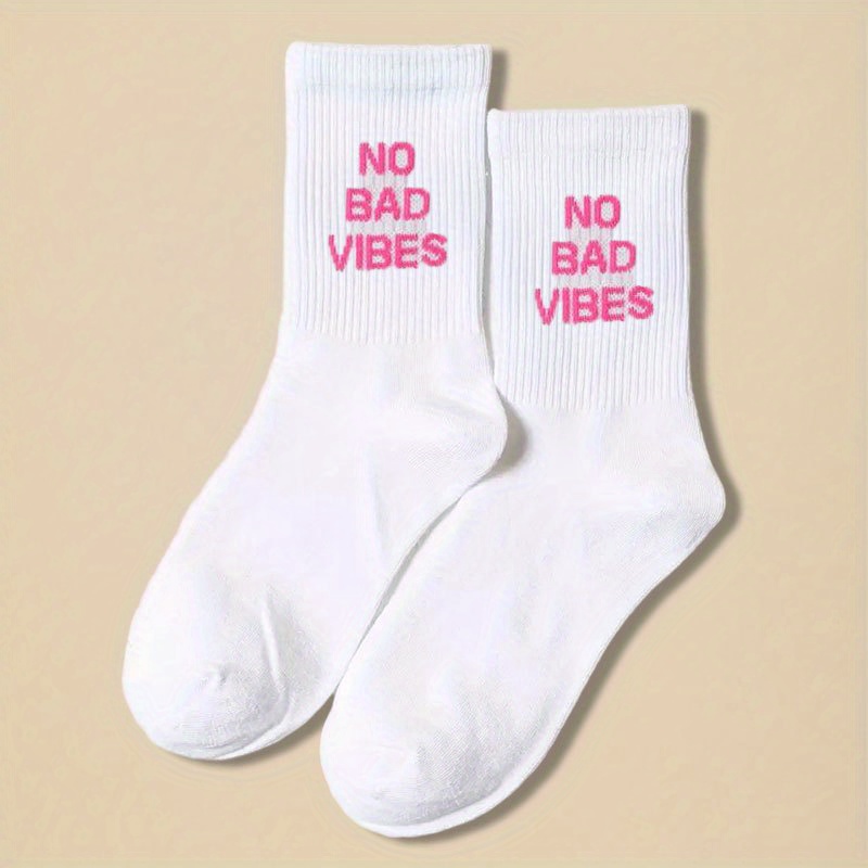E-shop 1 Paar individuelle Slogan VIBES Mid-Calf Socken, modische, bequeme Herren- und Damensocken, geeignet für den täglichen Gebrauch