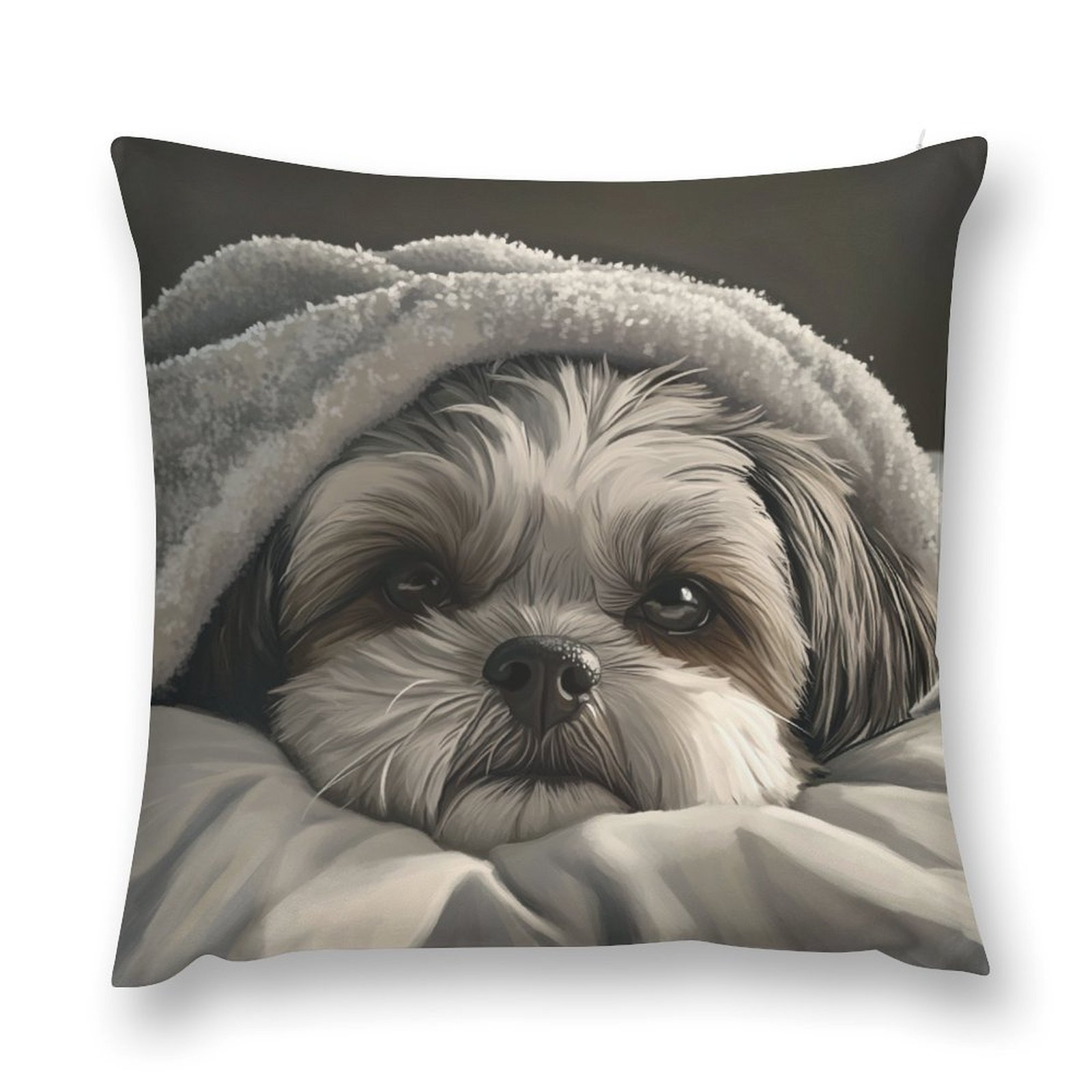 

Housse de Coussin Imprimé Chien Shih Tzu dans le Lit - & Élégante, Fermeture Éclair, Lavable en la Décoration de ou de Chambre