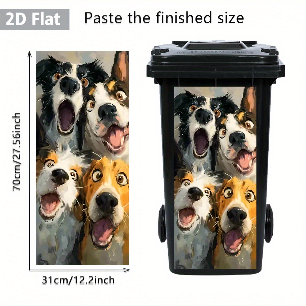 Image of 2d Flat Funny Group Of Dogs Pvc Trash Can Sticker - To Trash Cans, Ideal For Decor And Wall Stickers - 12.2 X 27.56 Inches