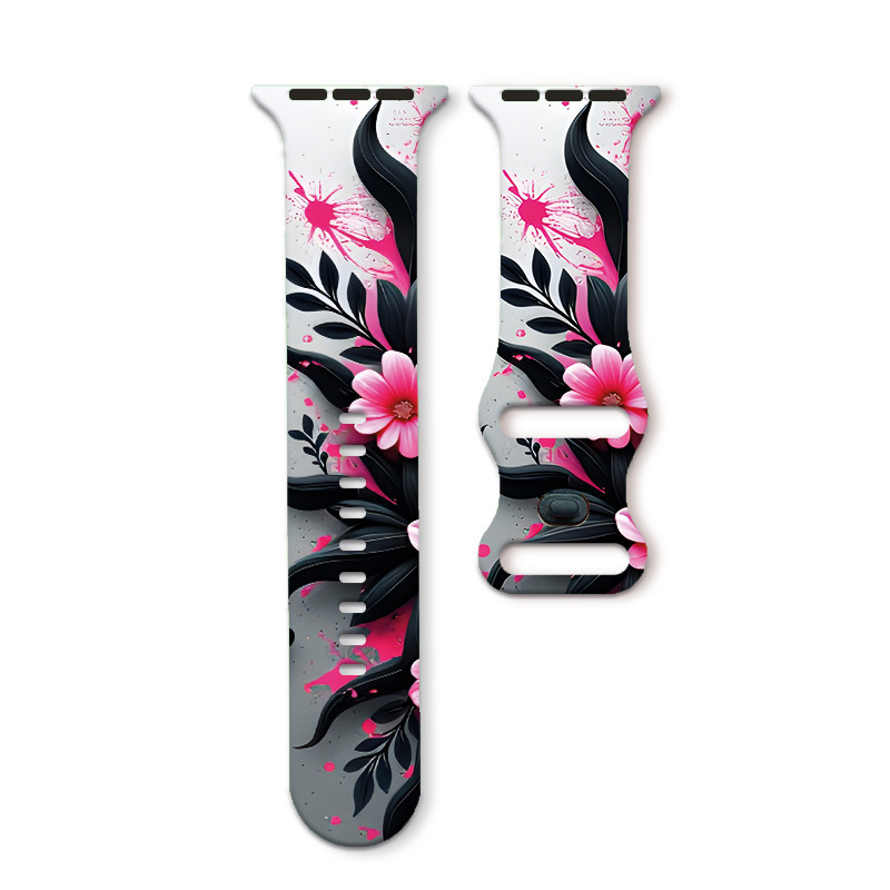 TEMU Floral Theme Silicone Watch Band, Designed For Sports Enthusiasts, Compatible With Watch, Soft And Comfortable, Adjustable, Ideal Gift For