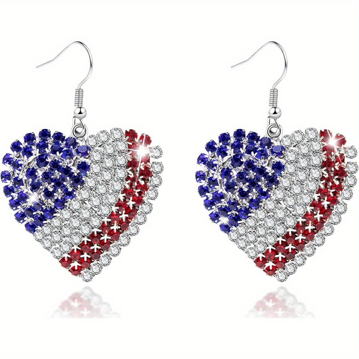 TEMU A Pair Of 925 Silver Earrings Celebrating The , Featuring A Patriotic Design With Flag In Red, White, And Blue, With Synthetic Cubic Zirconia
