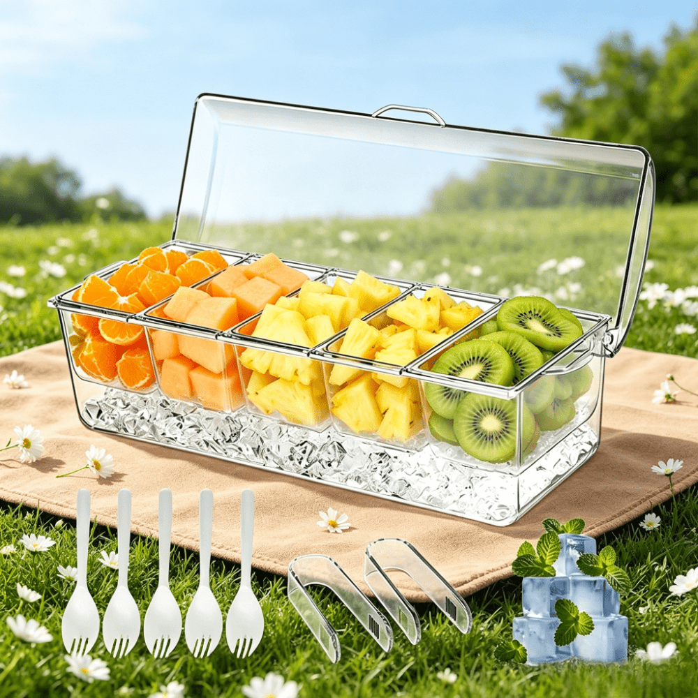 TEMU 1 Refrigerator Scattered Food Storage Box, Equipped With 5 Detachable Compartments, Covered And Ice Compartments For Refrigerated Food