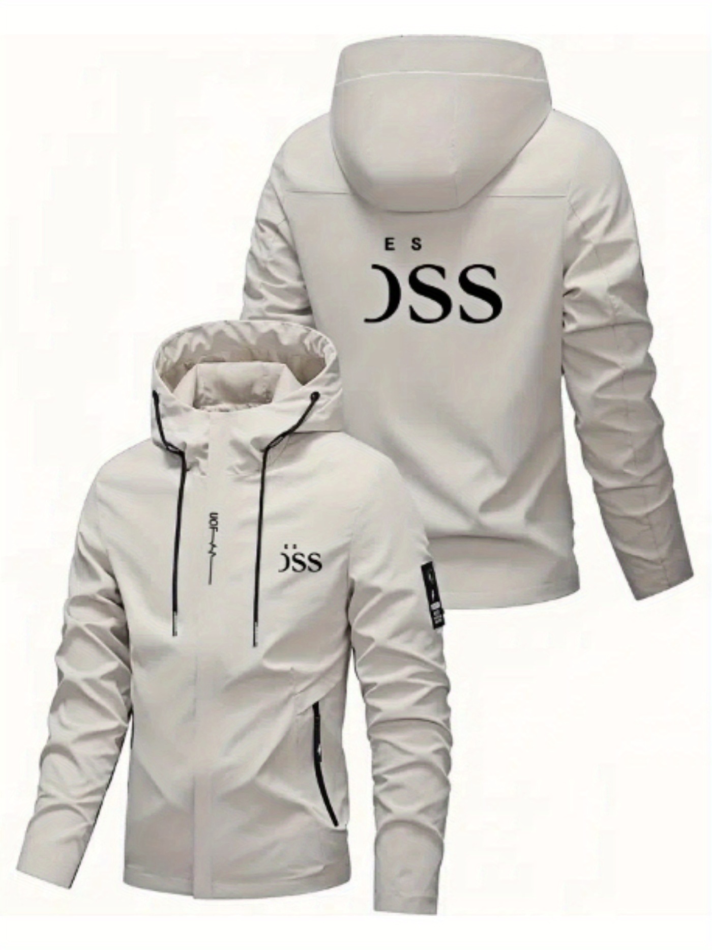 Heren Lente en Herfst Letter Print Hoodie met Rits en Zak, Casual Outdoor Sportjas