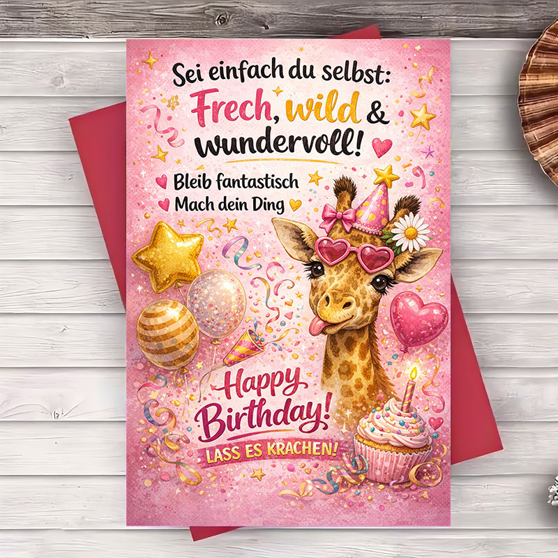 E-shop 2 Stück (ein Umschlag eine Grußkarte) – Lustige farbenfrohe Geburtstagsgrußkarte mit süßem Giraffen-Design – für Freunde Familienfeiern –