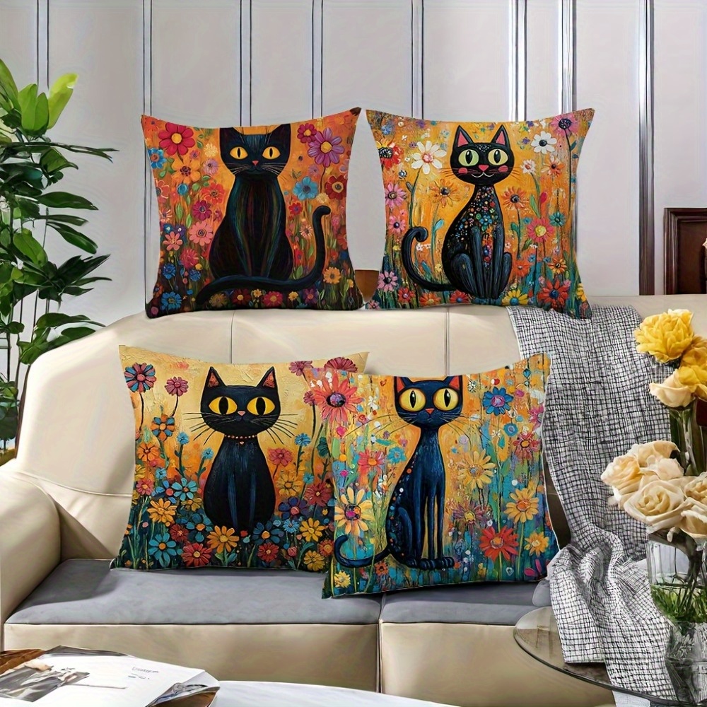 4pcs of   style pillowcase design printed pattern zipper pillowcase double sided polyester printed pattern zipper closed home decoration living room bedroom and sofa home decoration not included in the pillow Product details 4