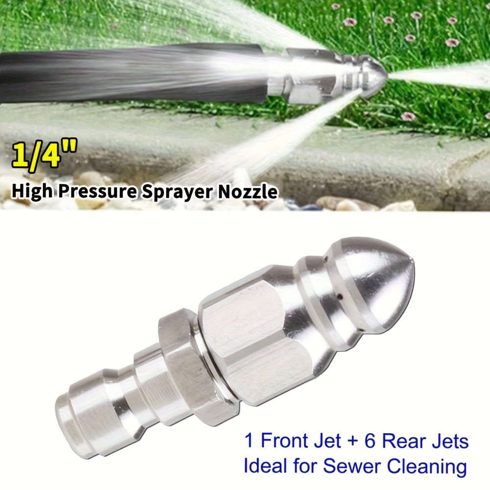 high pressure   nozzle with 6 rear   5000psi stainless steel drain cleaner for clogged pipes quick connect high pressure sprayer nozzle for home commercial use   cleaner   design durable construction Product details 5