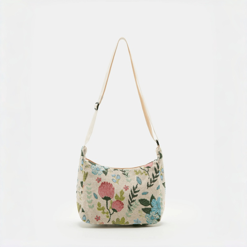 TEMU Women's Crossbody Bag, Fashionable Floral Embroidered Casual Crossbody Shoulder Bag, Vintage Floral Embroidered Fashion Handbag For Women, Wide