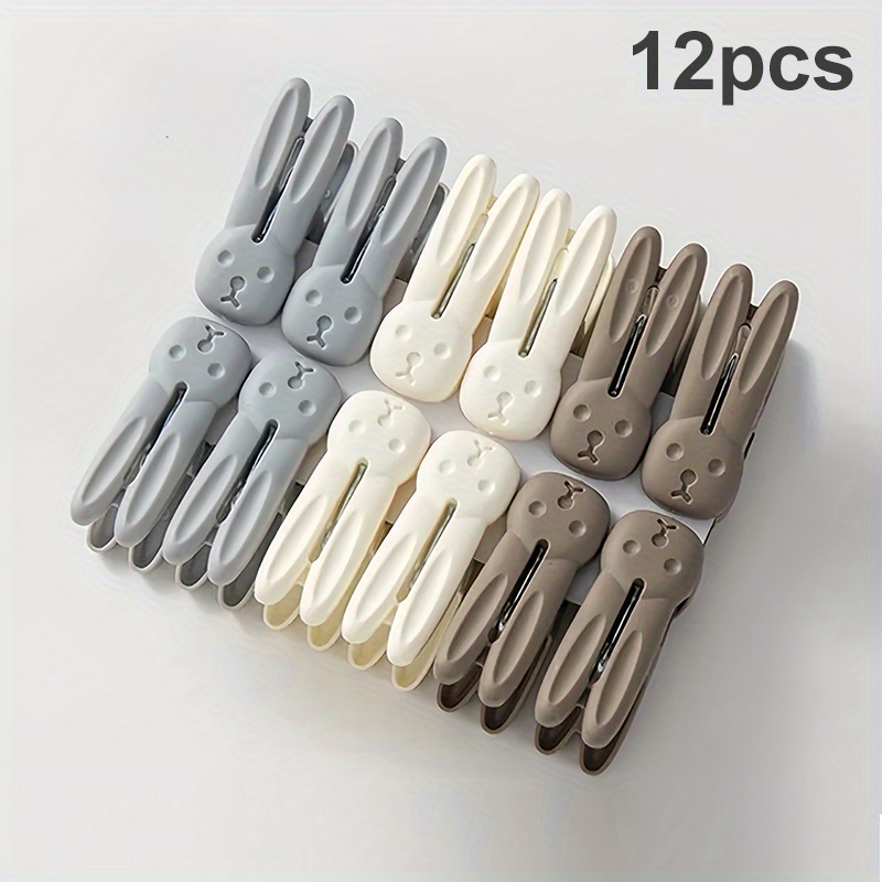 Image of 12pcs Cute Rabbit Clothespins, Heavy-duty Plastic Windproof Laundry Clips With , Pastel Colors For Room, Dorm, Balcony, Durable Use, Clothes Pins