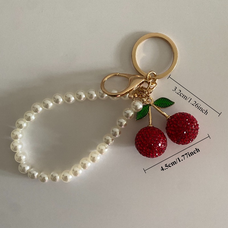 TEMU Keychain, Rhinestone, Fruit Cherry, Keyring, Adult Bag Decoration, Simulated Chain, Alloy Rhinestone, Cherry Car Pendant, Car Interior Pendant
