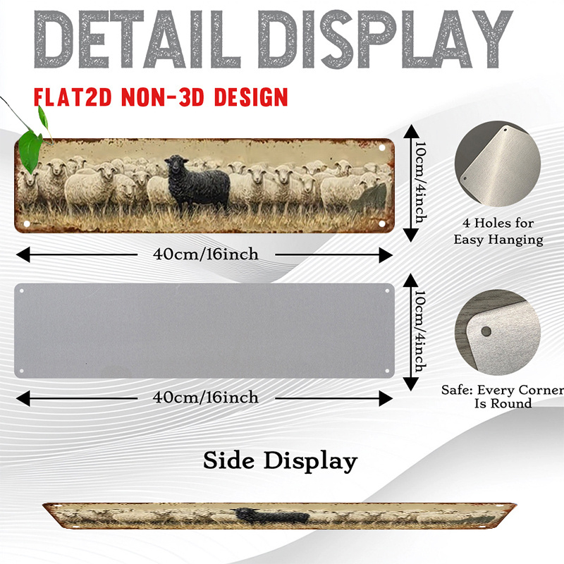 TEMU 2d Flat, 2d Flat 1pc Black Sheep 4x16in Panel Decoration,rustic Farmaluminum Sign Poster, Seasonal Decor Sign, Vintage Style Signs Poster, Sign