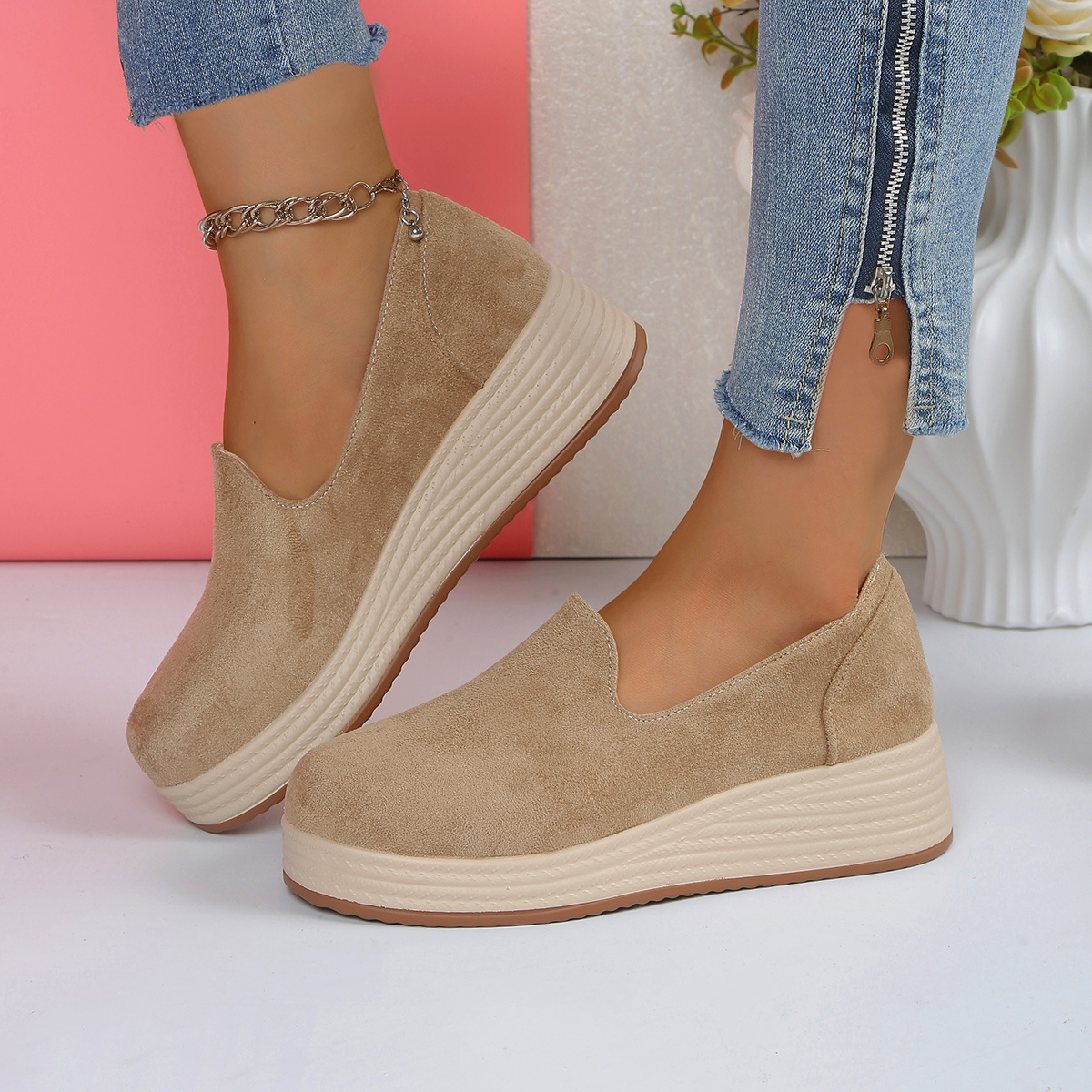 TEMU Baskets à semelle épaisse à talon compensé pour femmes, mode femme décontractée, légères, douces, polyvalentes et confortables, chaussures à